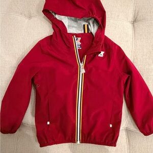 K-Way Red Hooded Windbreaker with Striped Trim